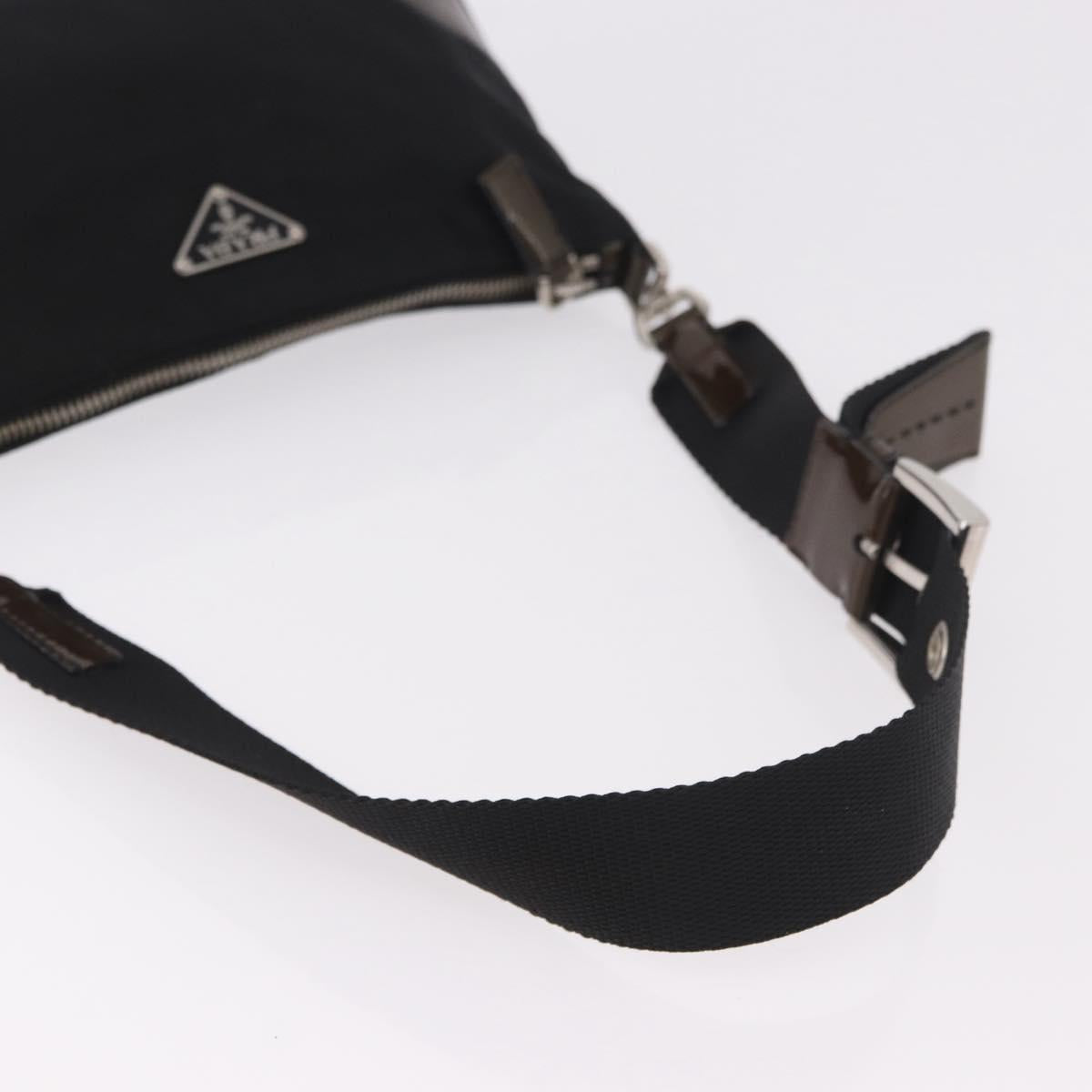 PRADA Shoulder Bag Nylon Silver Black Auth 187204A