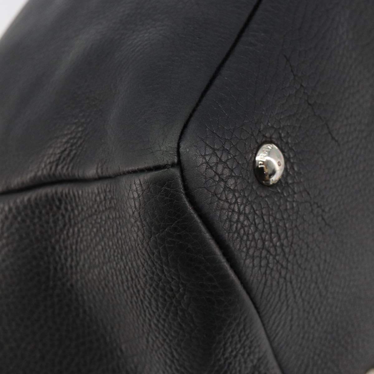 PRADA Tote Bag Leather Black Silver Auth 187205A