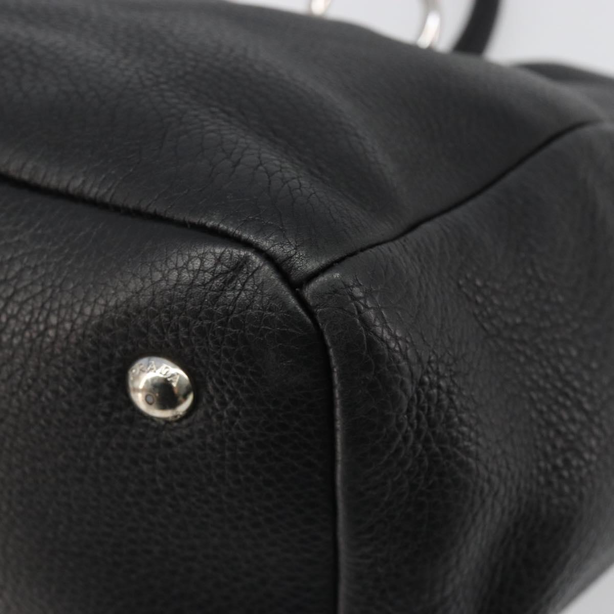 PRADA Tote Bag Leather Black Silver Auth 187205A