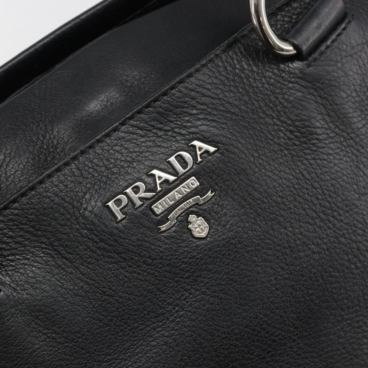 PRADA Tote Bag Leather Black Silver Auth 187205A