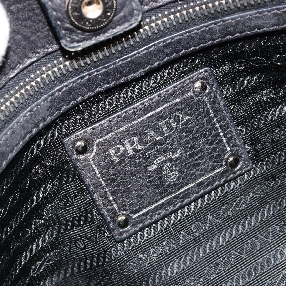 PRADA Tote Bag Leather Black Silver Auth 187205A