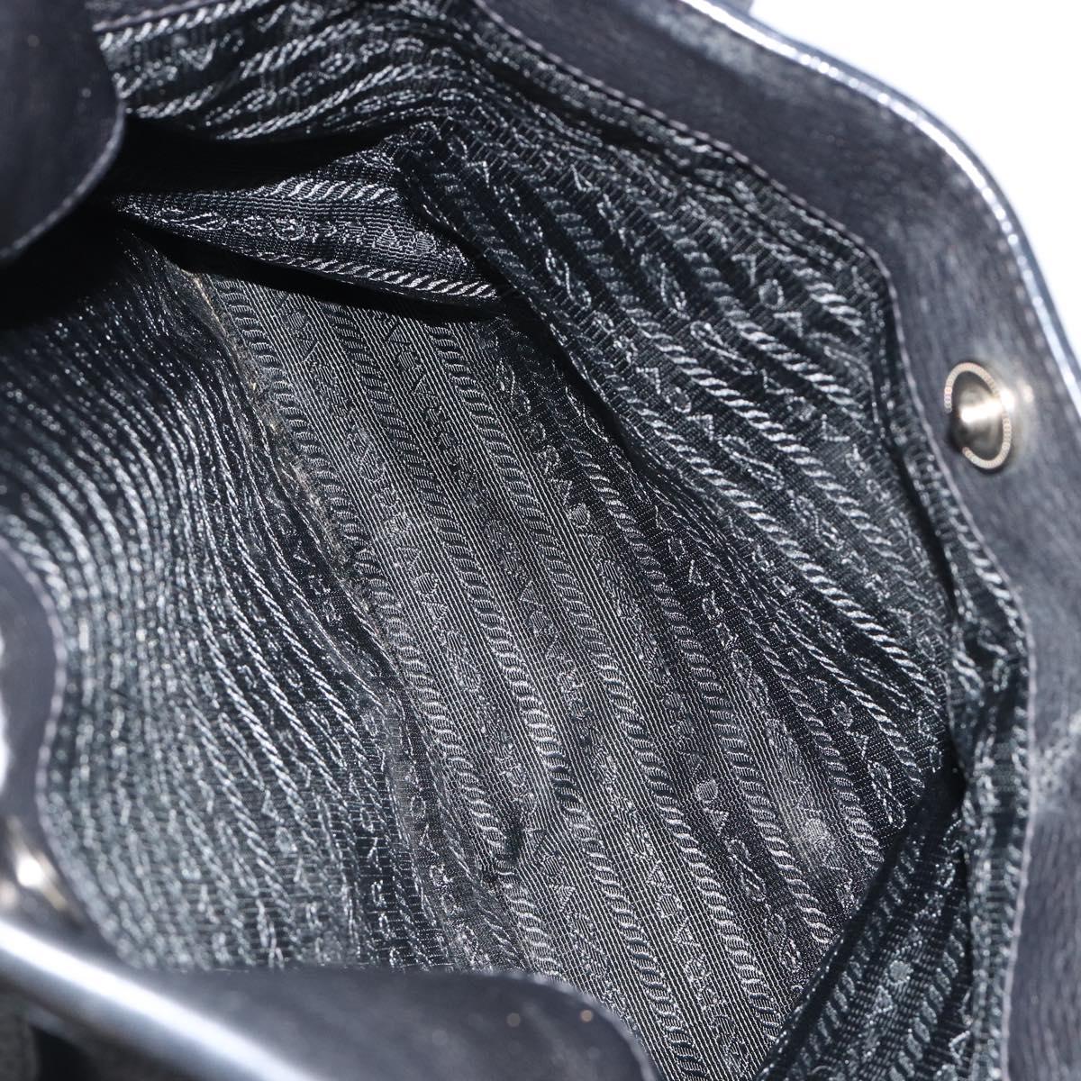 PRADA Tote Bag Leather Black Silver Auth 187205A