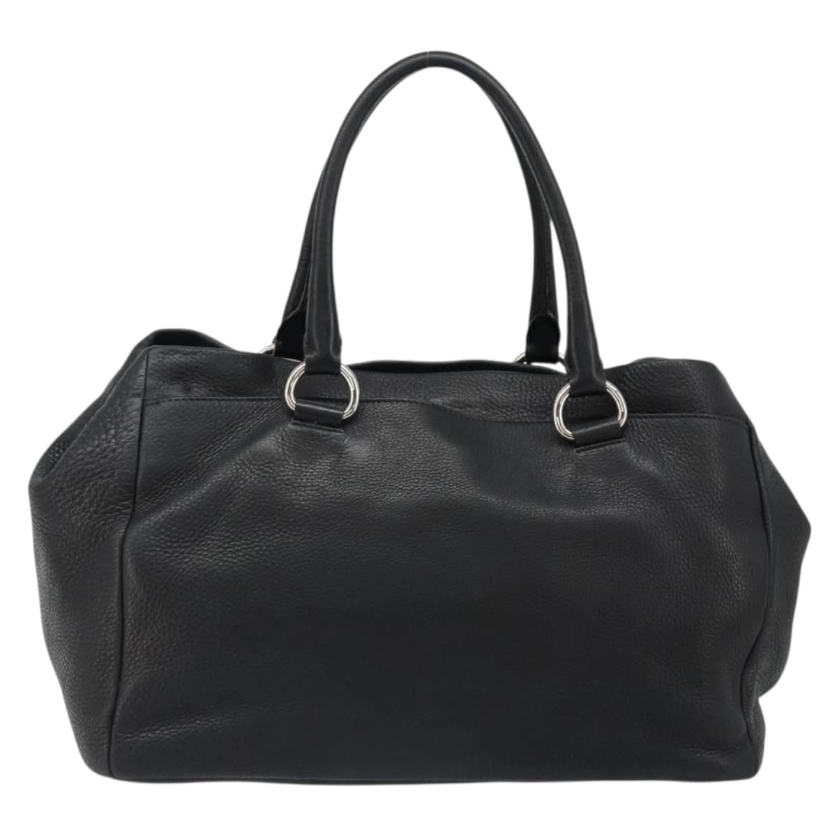 PRADA Tote Bag Leather Black Silver Auth 187205A