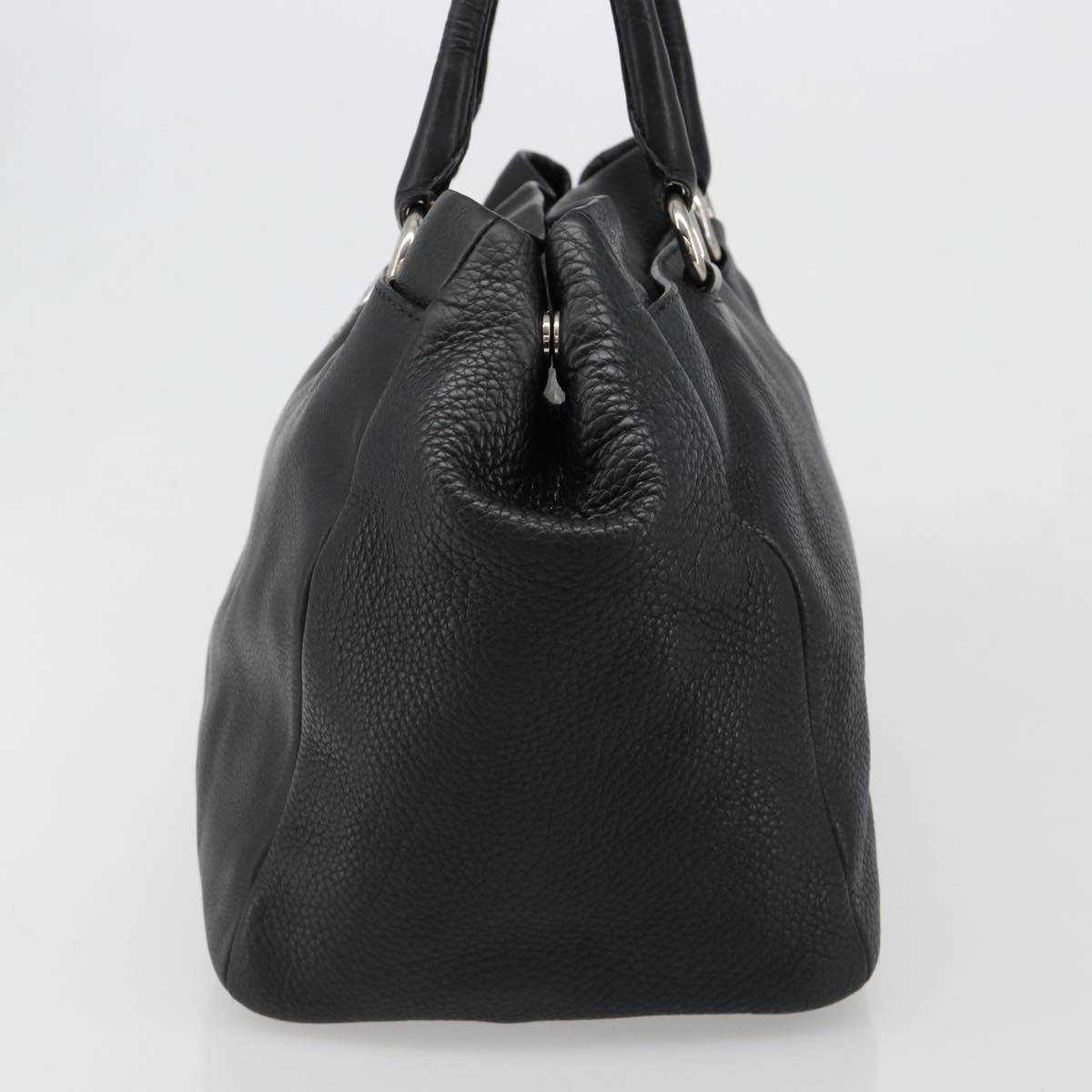 PRADA Tote Bag Leather Black Silver Auth 187205A