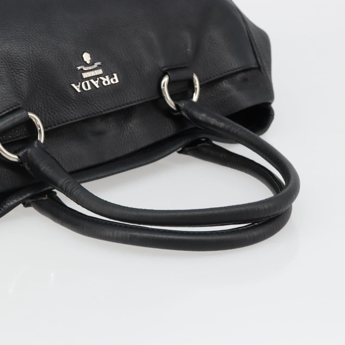 PRADA Tote Bag Leather Black Silver Auth 187205A