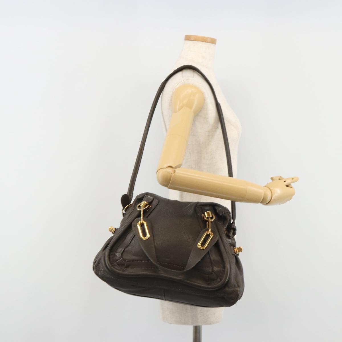 Chloe Paraty Hand Bag Leather 2way Brown Gold Auth 187206A
