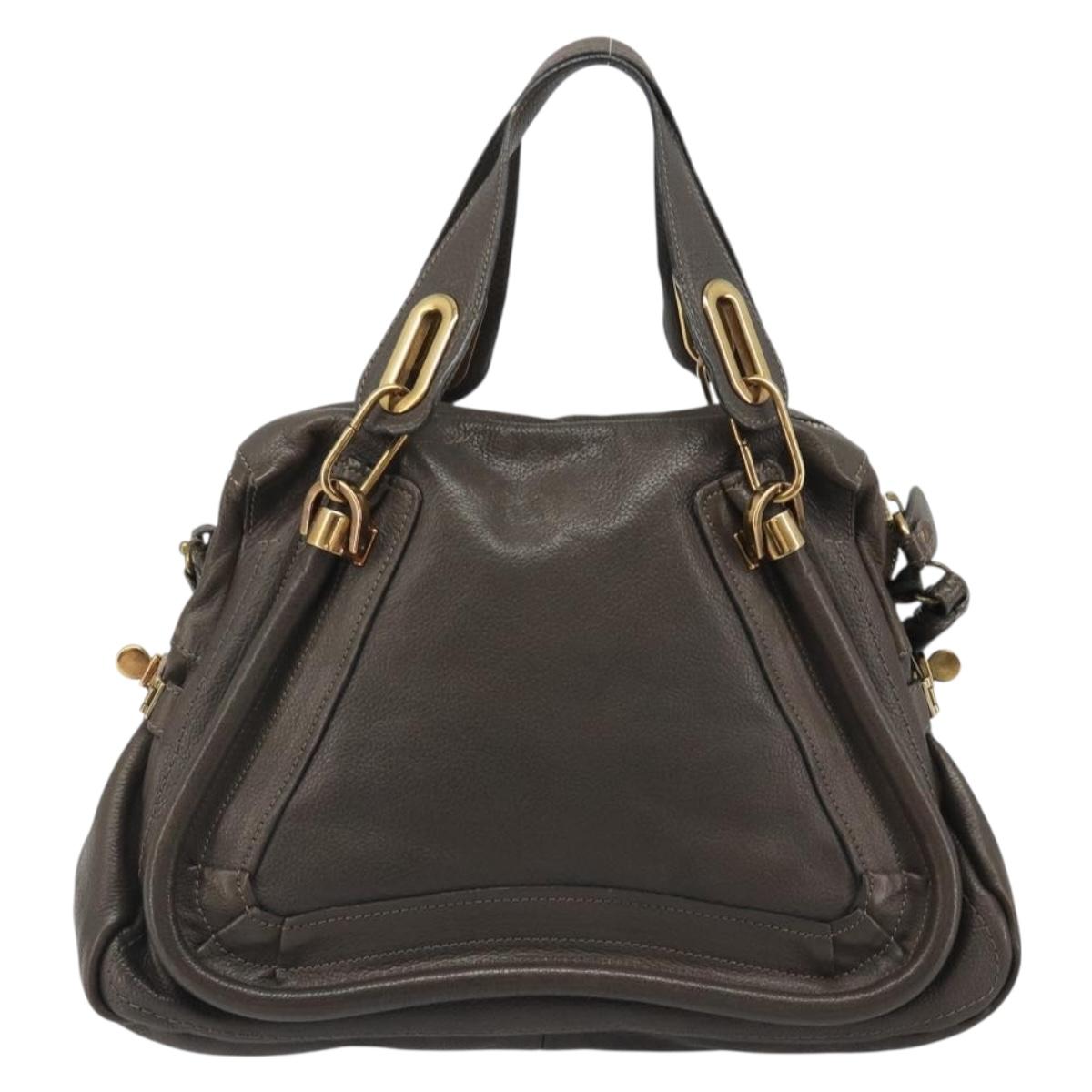 Chloe Paraty Hand Bag Leather 2way Brown Gold Auth 187206A