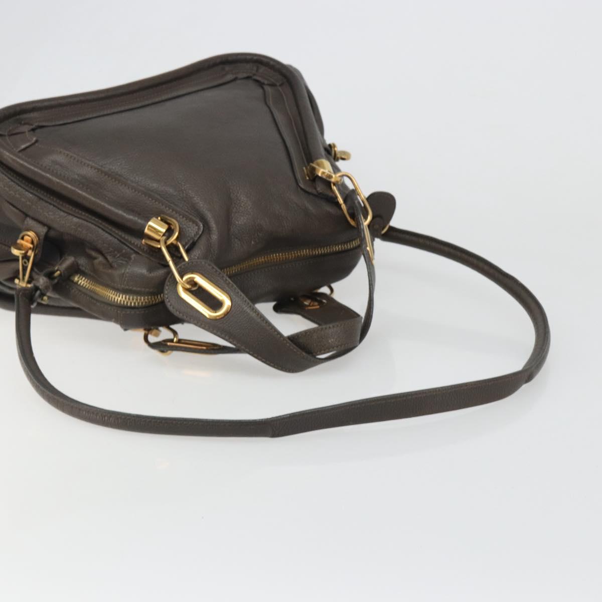 Chloe Paraty Hand Bag Leather 2way Brown Gold Auth 187206A