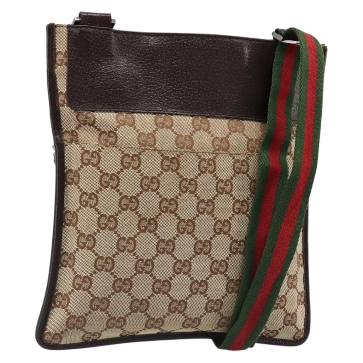 GUCCI GG Canvas Web Sherry Line Shoulder Bag Beige Red Green 27639 Auth 187207A