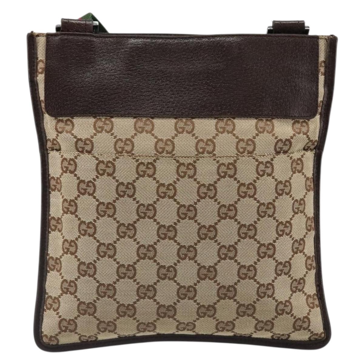 GUCCI GG Canvas Web Sherry Line Shoulder Bag Beige Red Green 27639 Auth 187207A