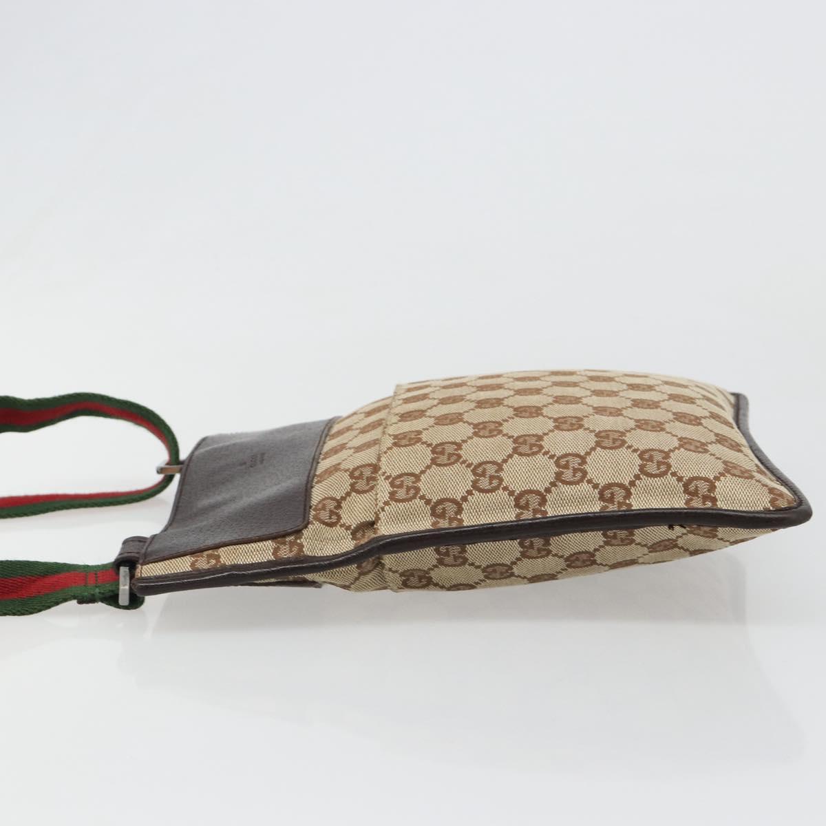 GUCCI GG Canvas Web Sherry Line Shoulder Bag Beige Red Green 27639 Auth 187207A