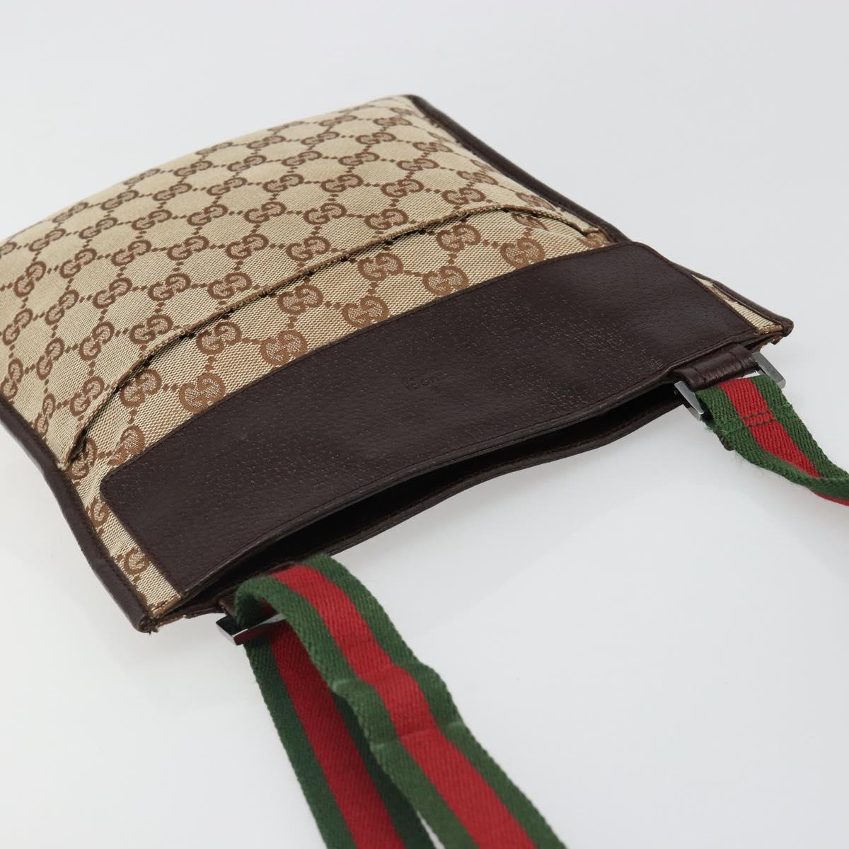 GUCCI GG Canvas Web Sherry Line Shoulder Bag Beige Red Green 27639 Auth 187207A