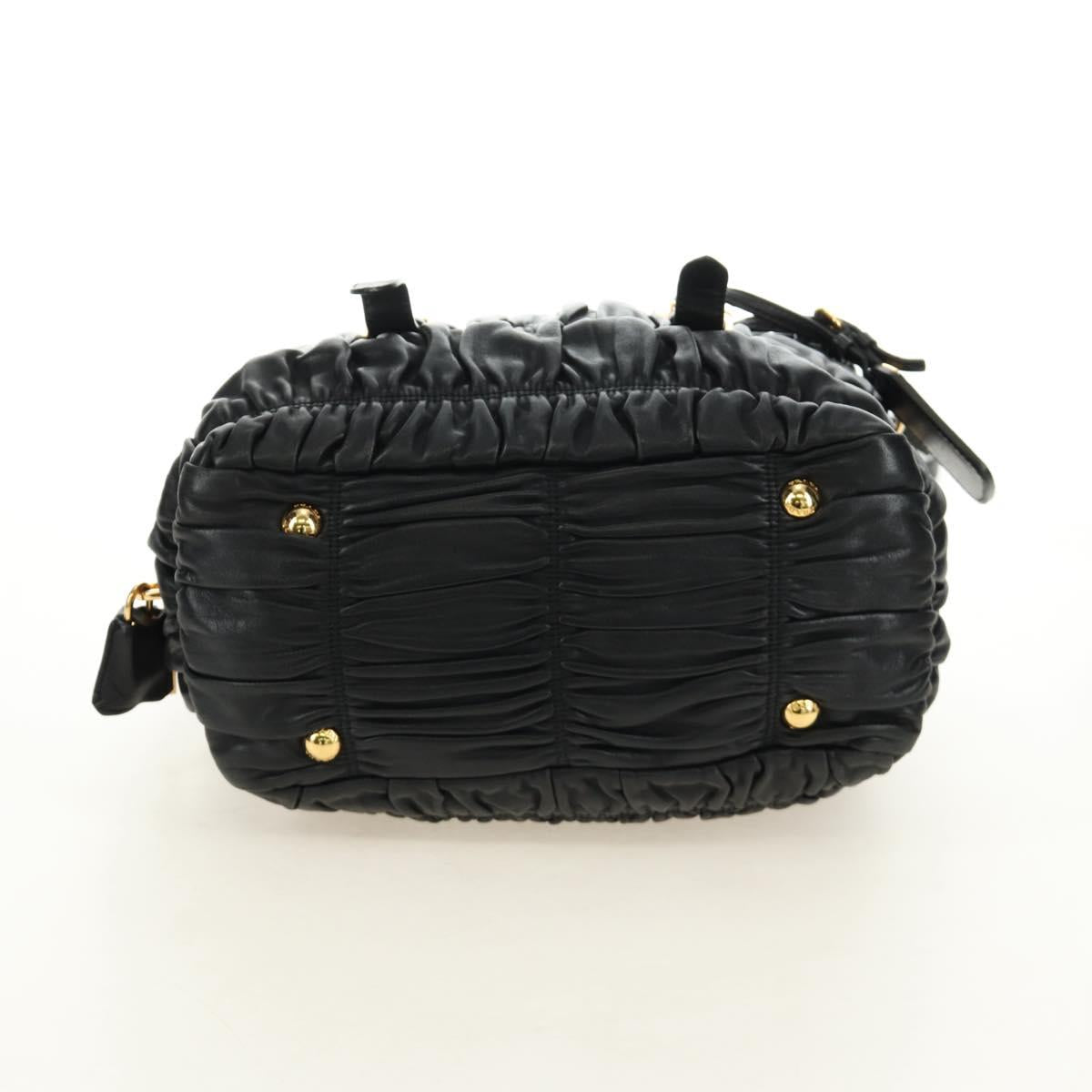 PRADA Gathered Hand Bag Leather 2way Black Gold Auth 187209SAV