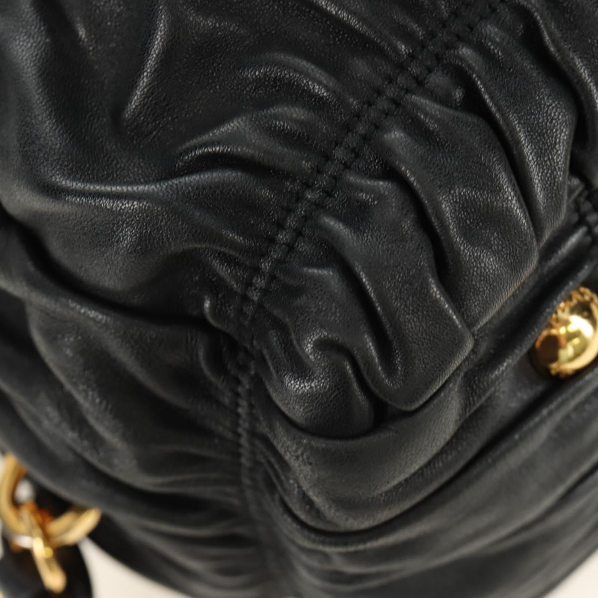 PRADA Gathered Hand Bag Leather 2way Black Gold Auth 187209SAV