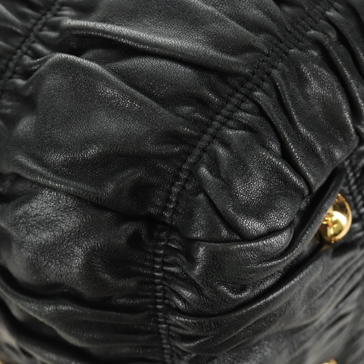 PRADA Gathered Hand Bag Leather 2way Black Gold Auth 187209SAV