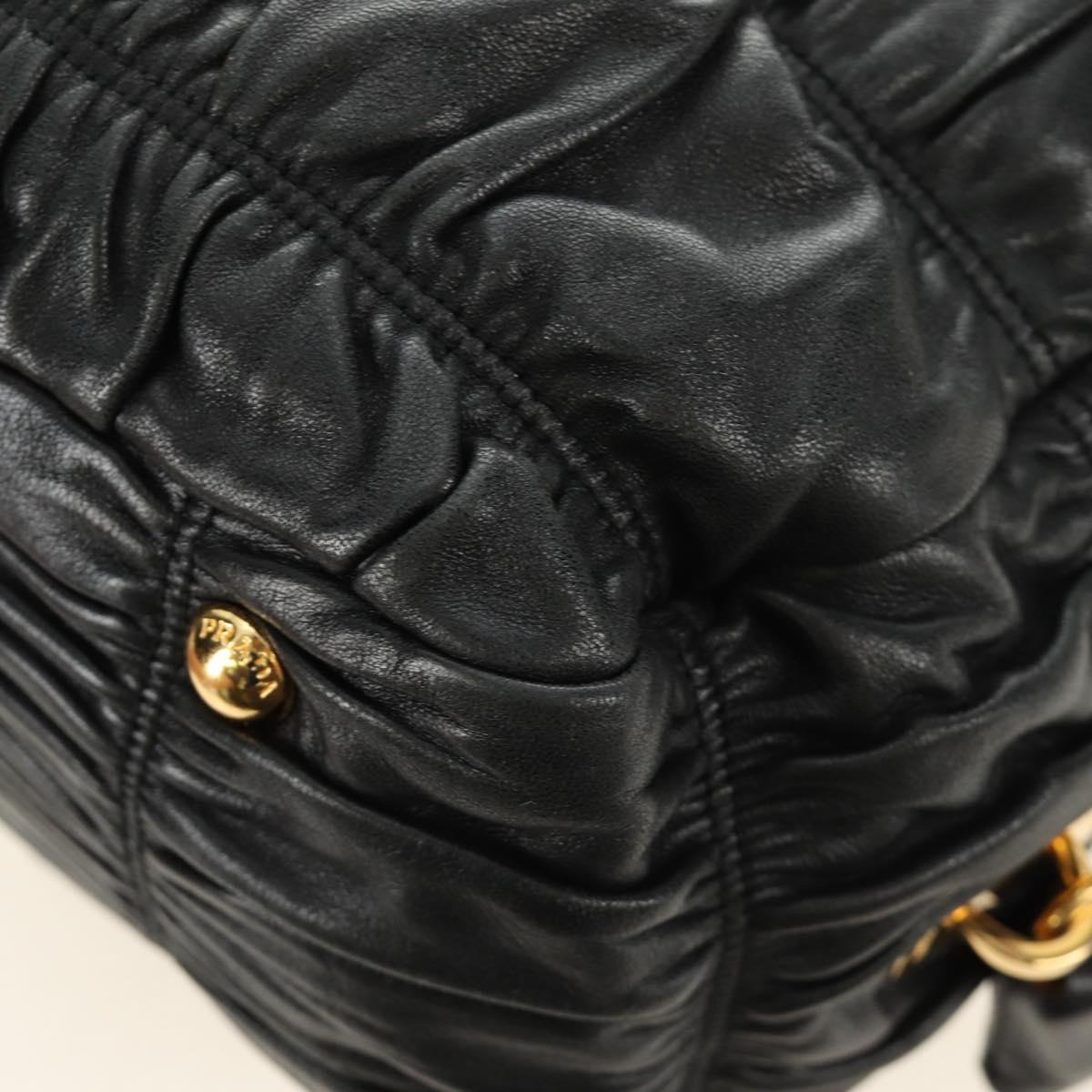 PRADA Gathered Hand Bag Leather 2way Black Gold Auth 187209SAV