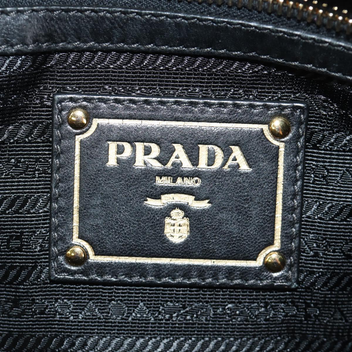 PRADA Gathered Hand Bag Leather 2way Black Gold Auth 187209SAV