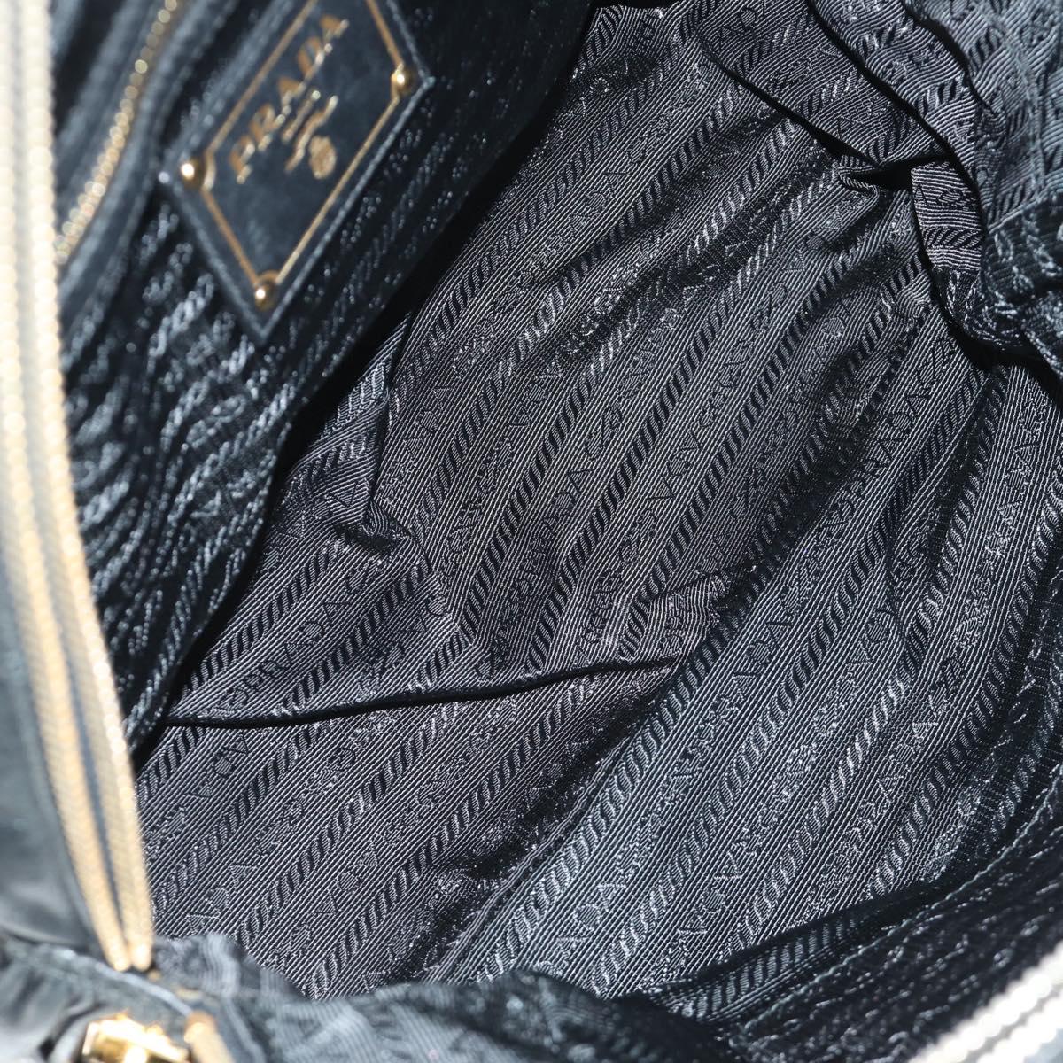 PRADA Gathered Hand Bag Leather 2way Black Gold Auth 187209SAV