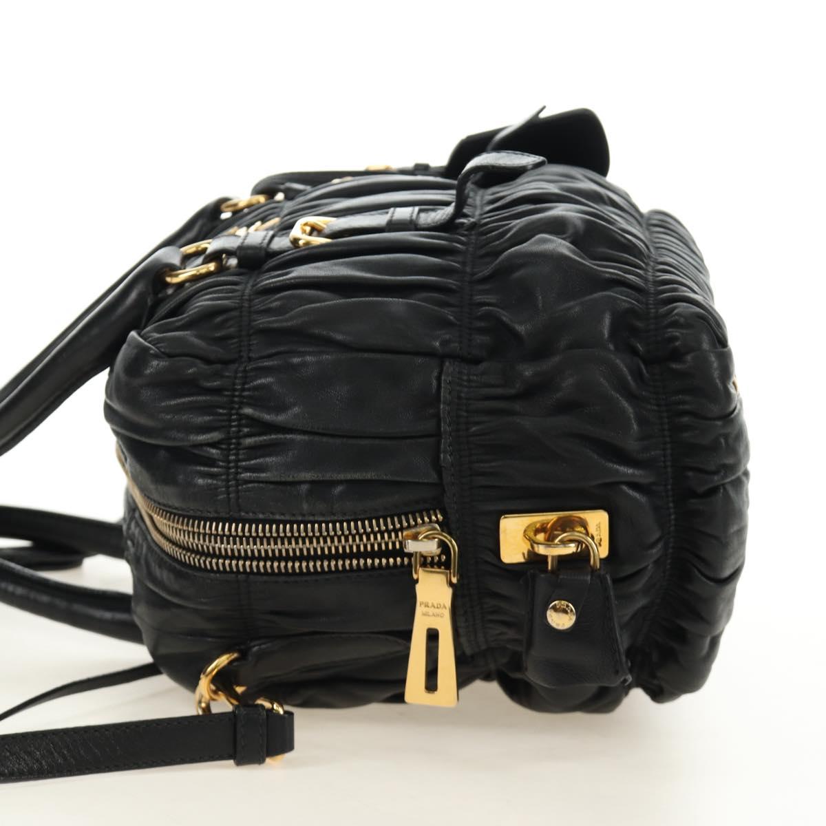 PRADA Gathered Hand Bag Leather 2way Black Gold Auth 187209SAV
