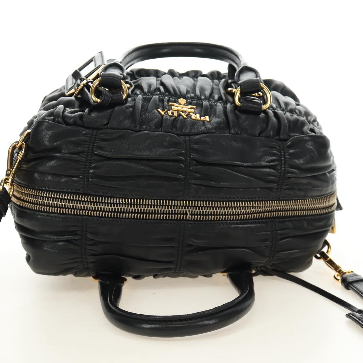 PRADA Gathered Hand Bag Leather 2way Black Gold Auth 187209SAV