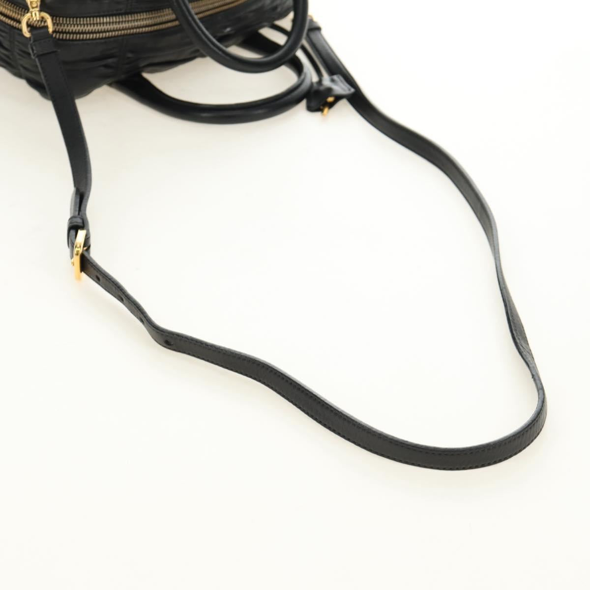 PRADA Gathered Hand Bag Leather 2way Black Gold Auth 187209SAV