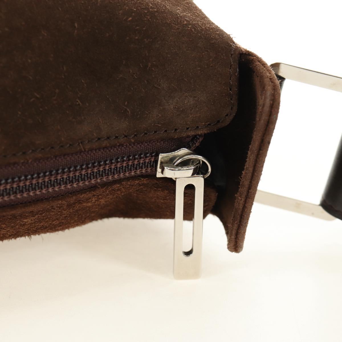LOEWE Anagram Shoulder Bag Suede Leather Brown Silver Auth 187211SAV