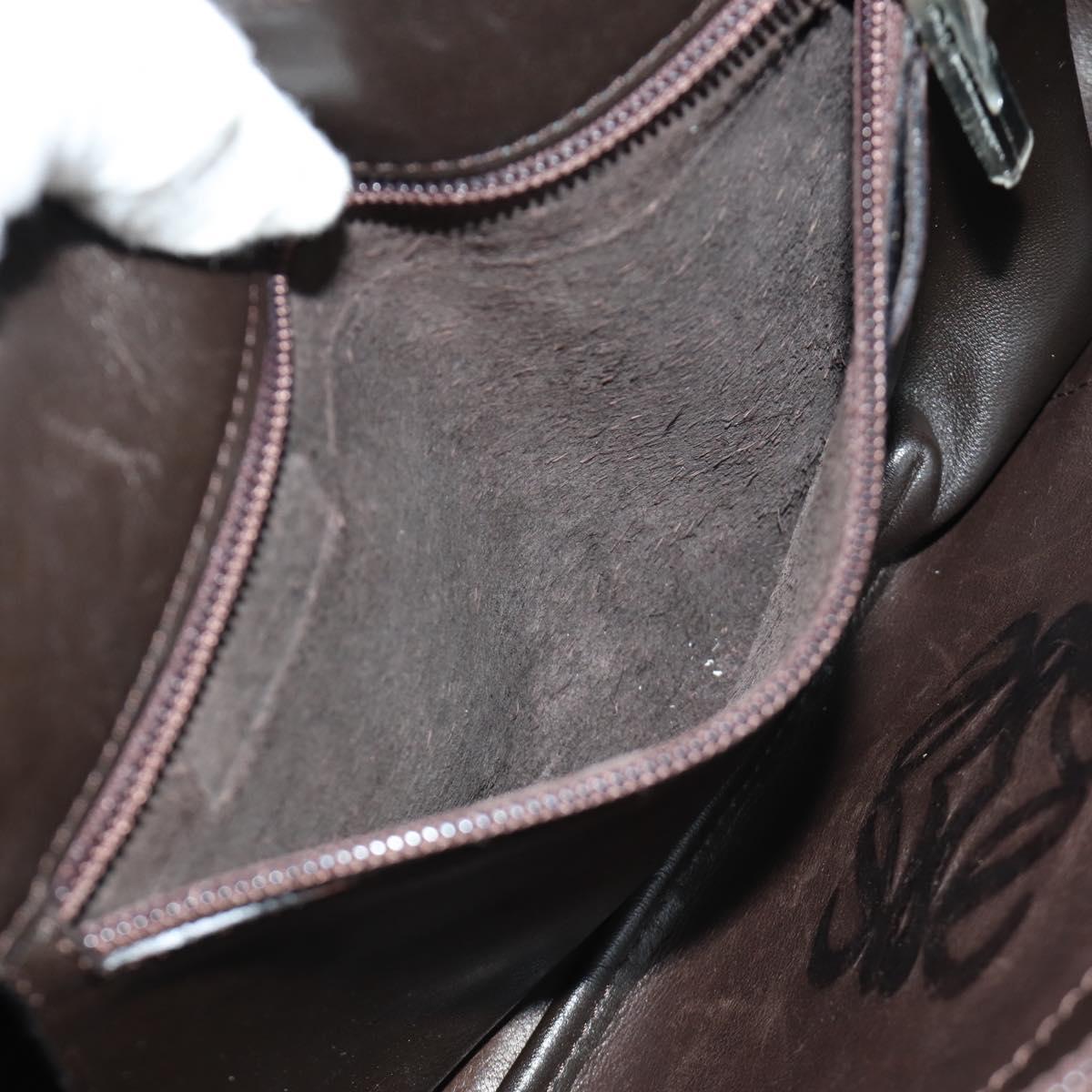 LOEWE Anagram Shoulder Bag Suede Leather Brown Silver Auth 187211SAV