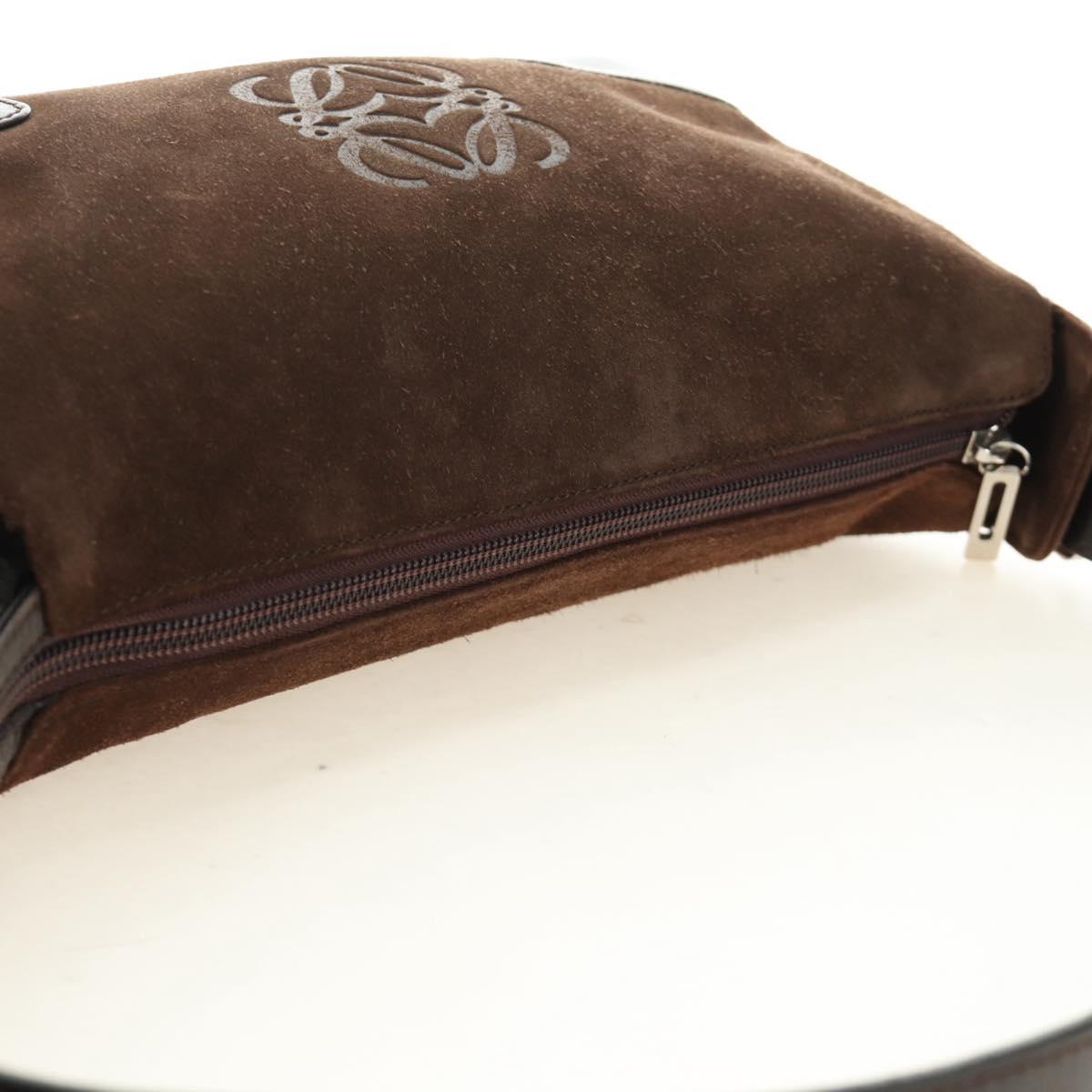LOEWE Anagram Shoulder Bag Suede Leather Brown Silver Auth 187211SAV