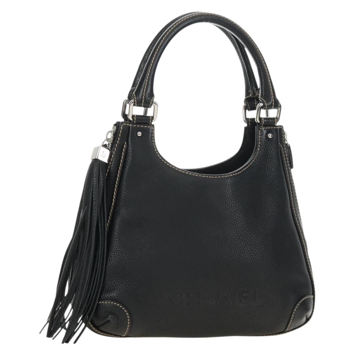 CHANEL Hand Bag Leather Black Silver CC Auth 187213SAV