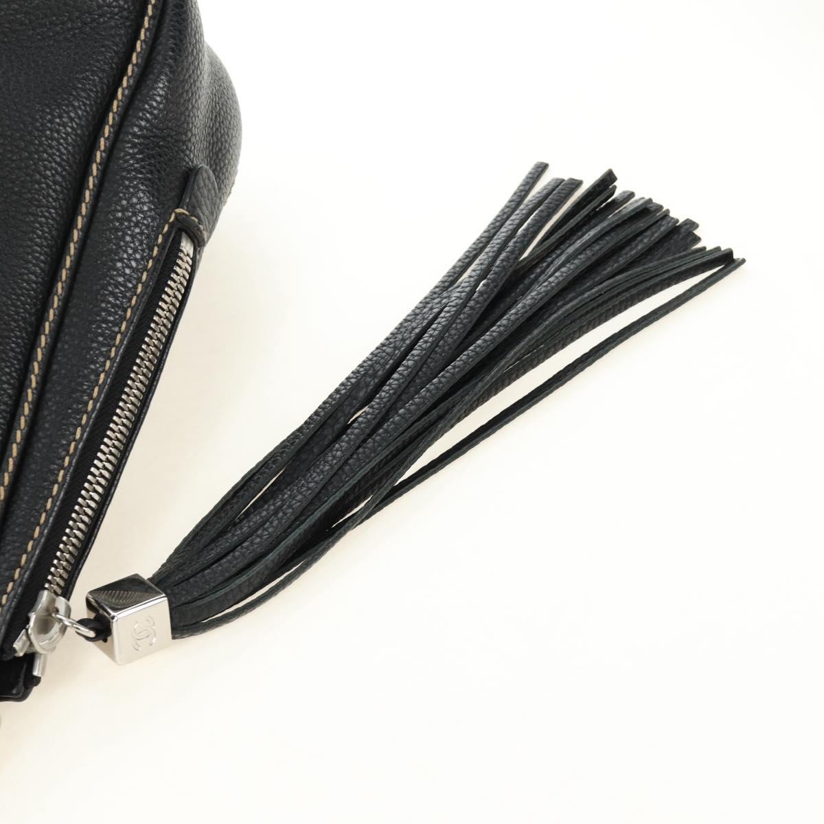 CHANEL Hand Bag Leather Black Silver CC Auth 187213SAV