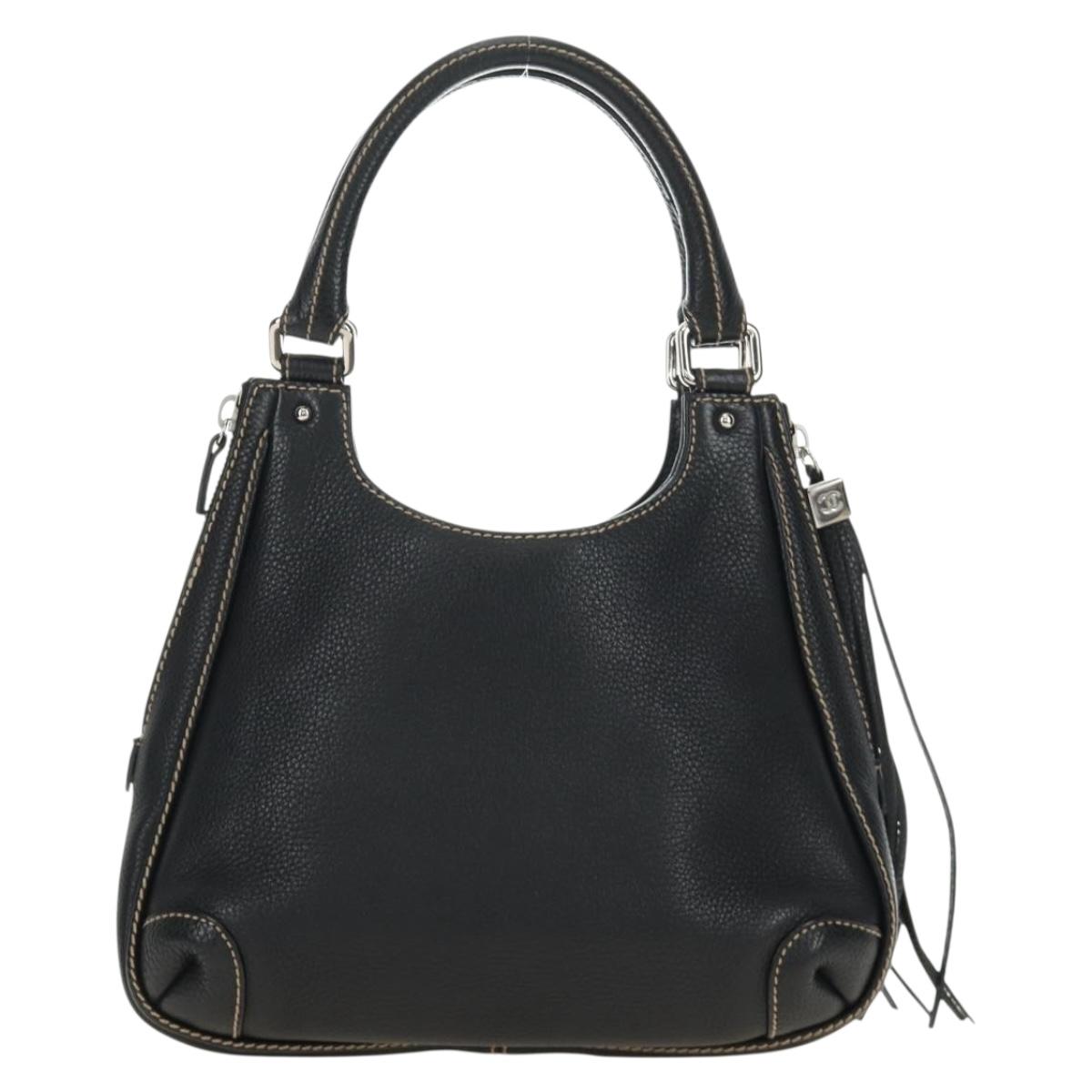 CHANEL Hand Bag Leather Black Silver CC Auth 187213SAV