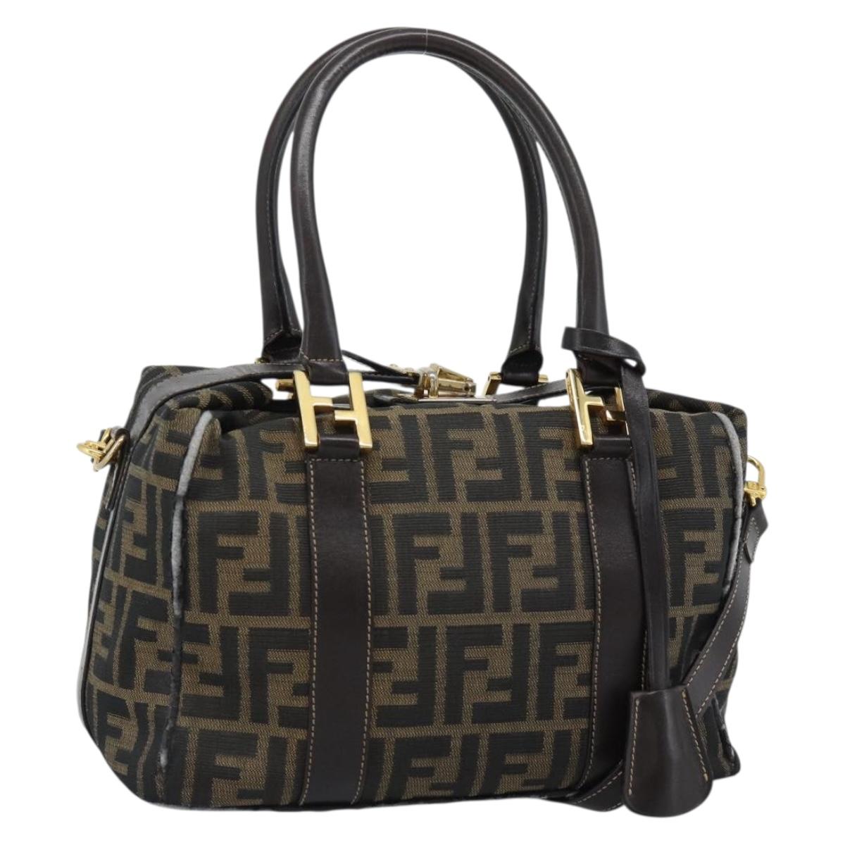 FENDI Zucca Canvas Hand Bag 2way Black Brown Auth 187214