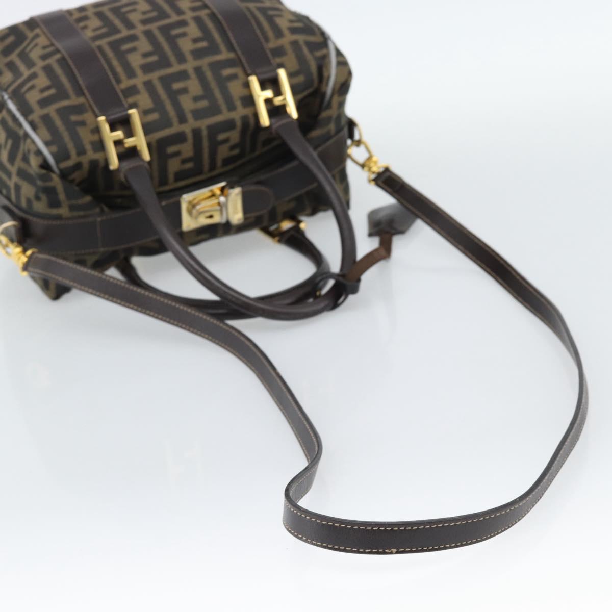 FENDI Zucca Canvas Hand Bag 2way Black Brown Auth 187214