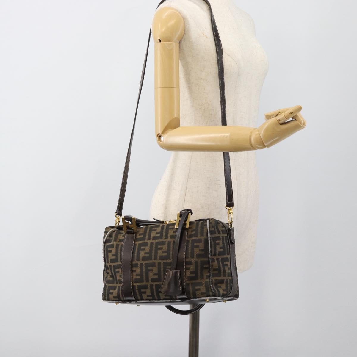 FENDI Zucca Canvas Hand Bag 2way Black Brown Auth 187214