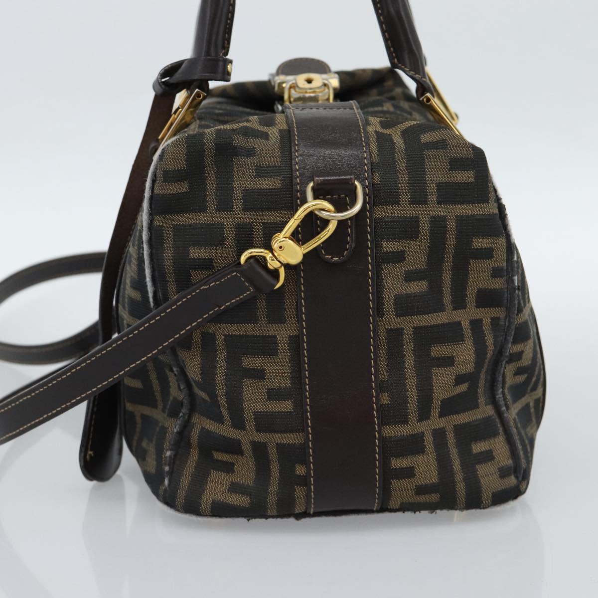 FENDI Zucca Canvas Hand Bag 2way Black Brown Auth 187214