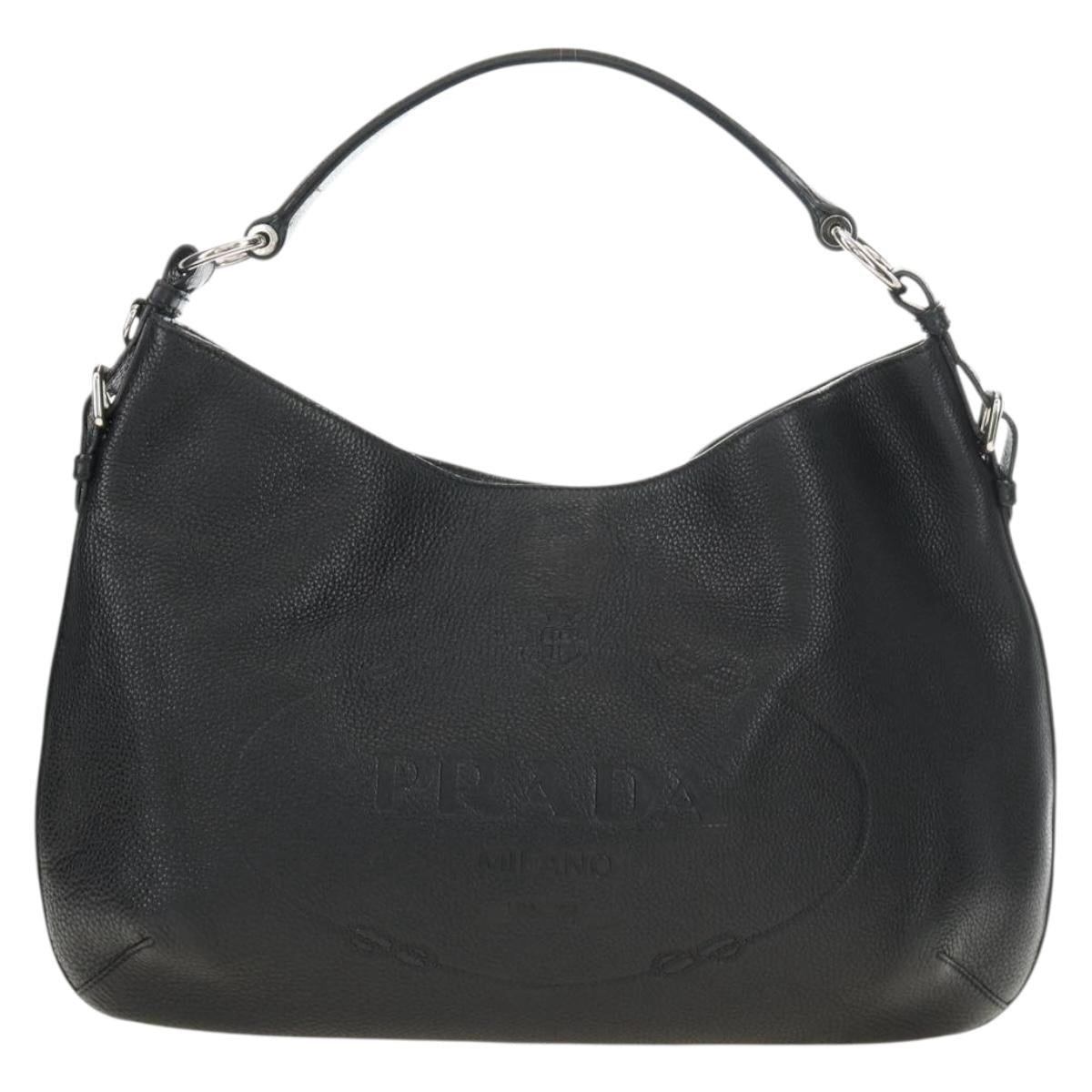 PRADA Shoulder Bag Leather Black Silver Auth 187215SAV