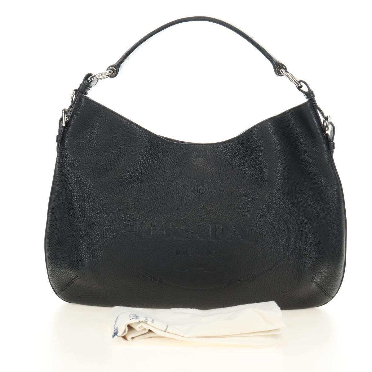 PRADA Shoulder Bag Leather Black Silver Auth 187215SAV
