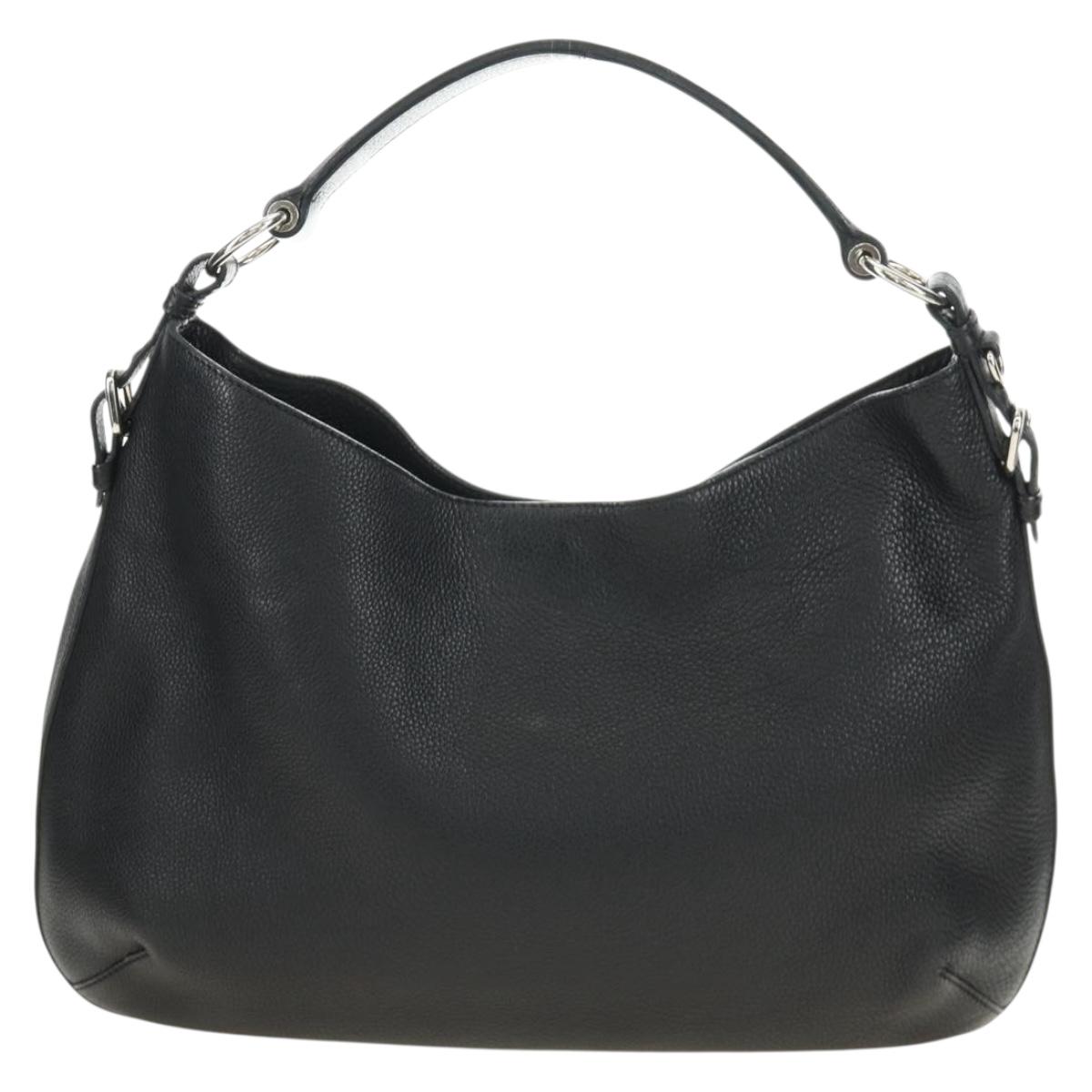 PRADA Shoulder Bag Leather Black Silver Auth 187215SAV