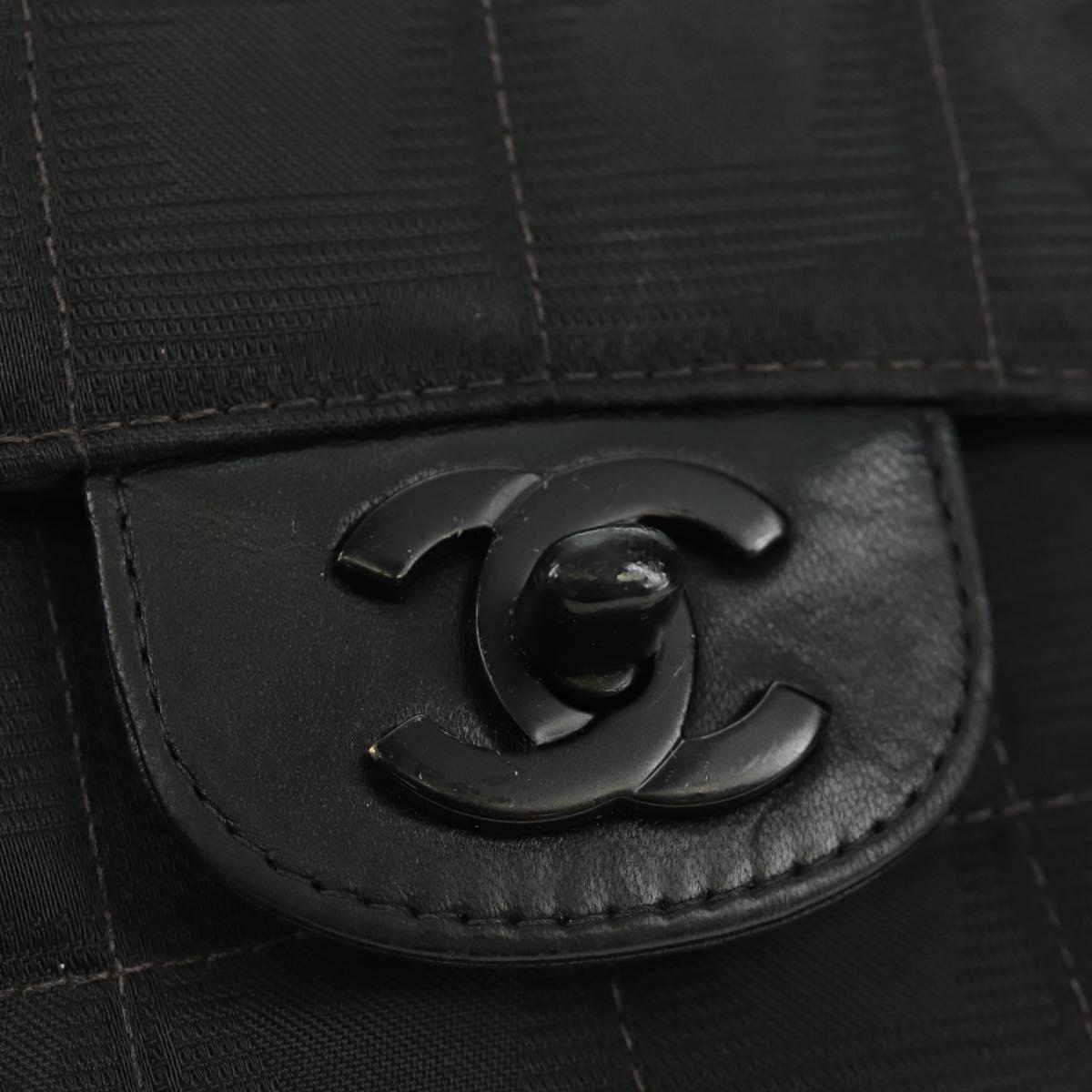 CHANEL Choco Bar Chain New Travel Line Bag Canvas Black CC Auth 187224SAV