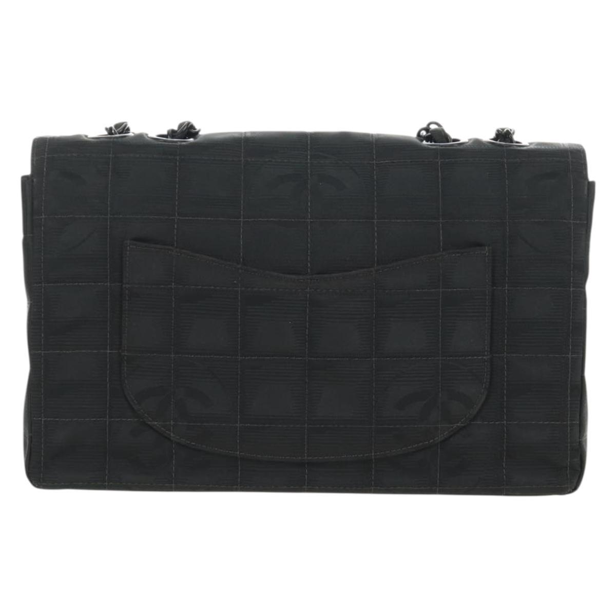 CHANEL Choco Bar Chain New Travel Line Bag Canvas Black CC Auth 187224SAV