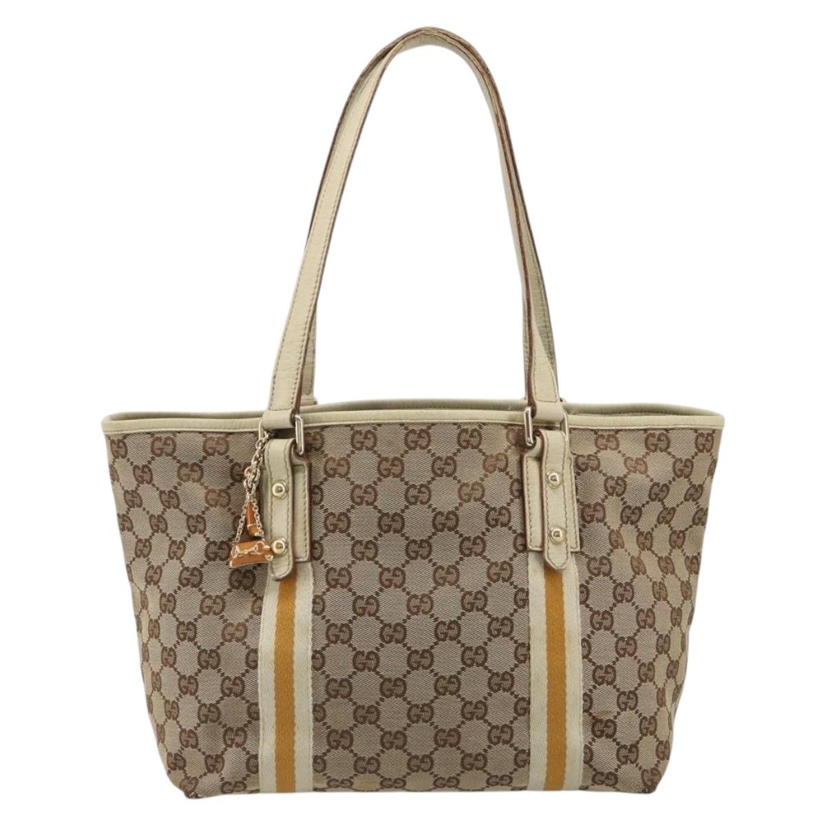 GUCCI GG Canvas Sherry Line Tote Bag Beige Gold 137396 Auth 187252