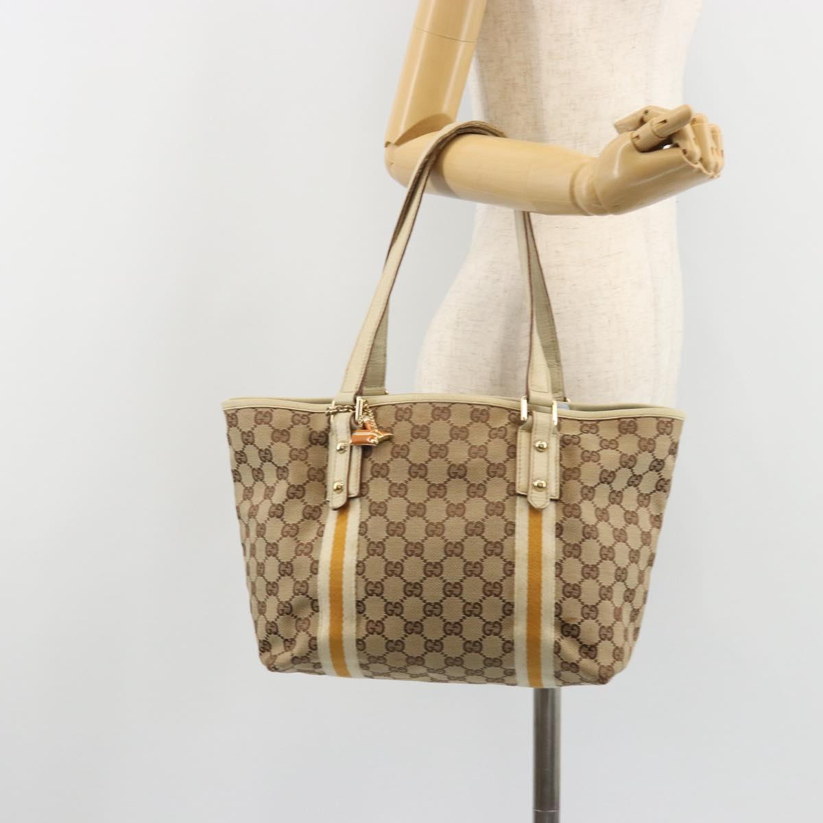 GUCCI GG Canvas Sherry Line Tote Bag Beige Gold 137396 Auth 187252