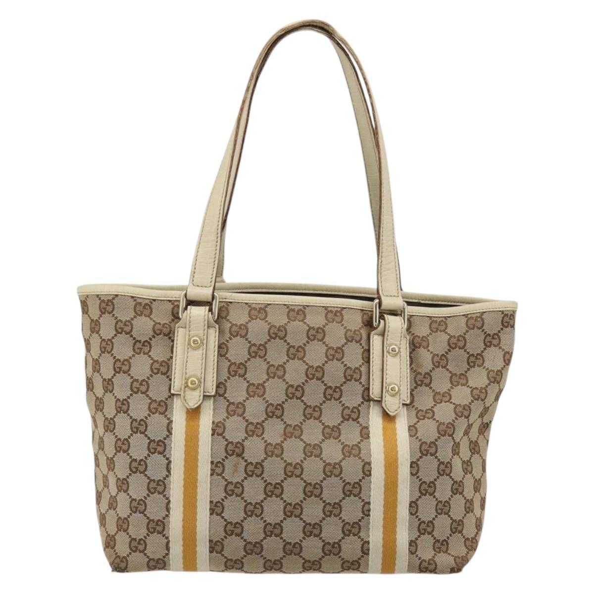 GUCCI GG Canvas Sherry Line Tote Bag Beige Gold 137396 Auth 187252
