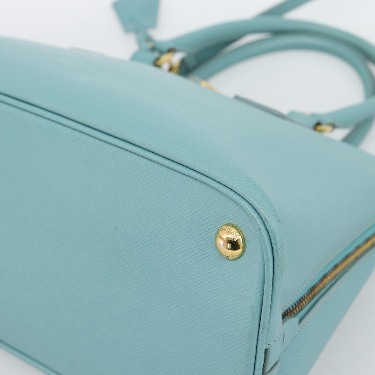 PRADA Hand Bag Safiano Leather 2way Turquoise Blue Gold Auth 187253V