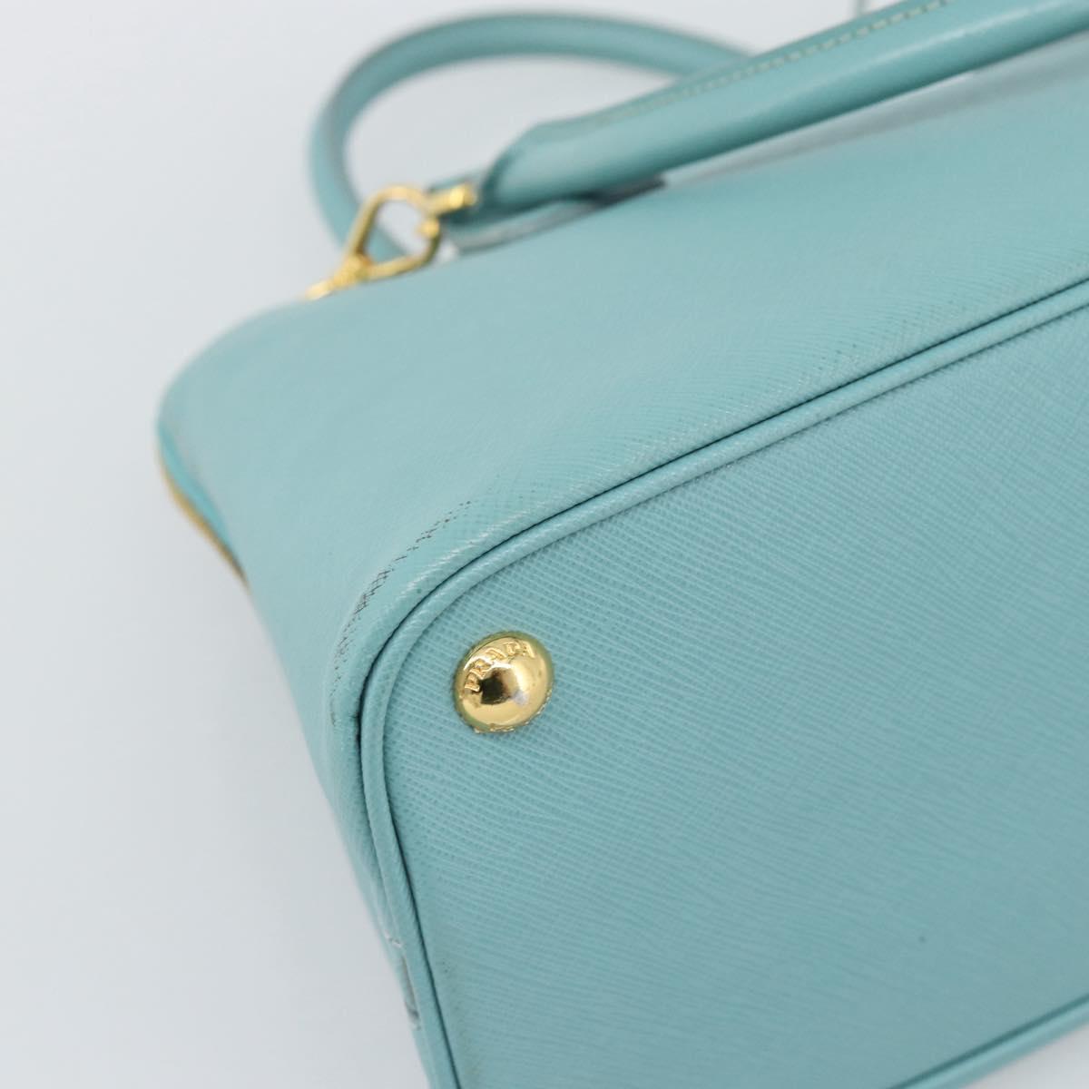 PRADA Hand Bag Safiano Leather 2way Turquoise Blue Gold Auth 187253V