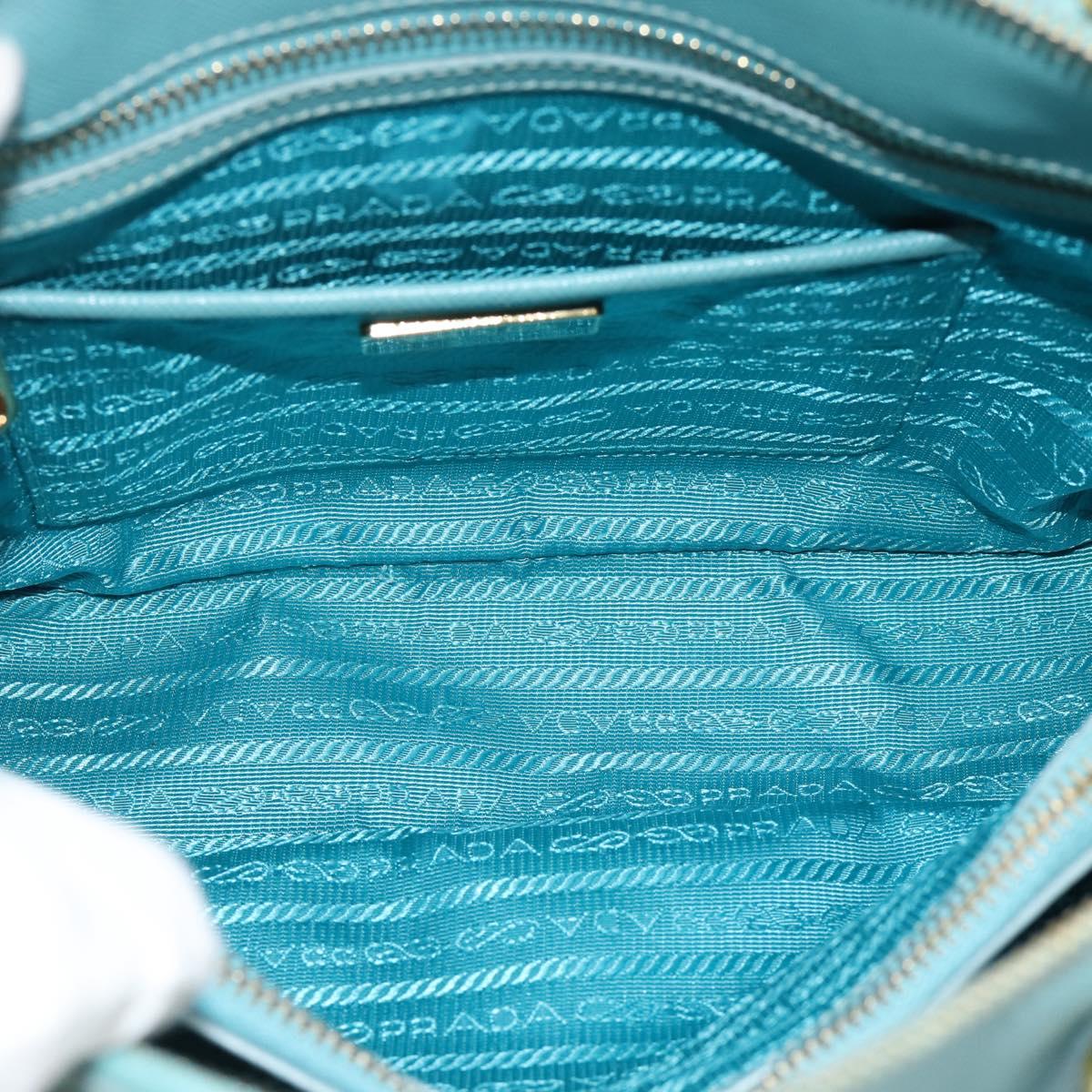 PRADA Hand Bag Safiano Leather 2way Turquoise Blue Gold Auth 187253V