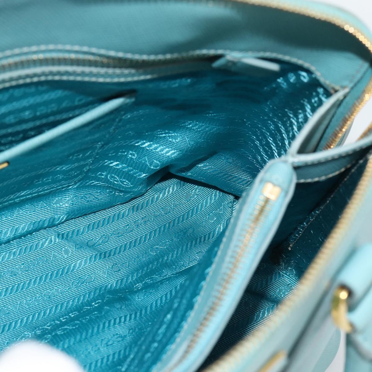 PRADA Hand Bag Safiano Leather 2way Turquoise Blue Gold Auth 187253V