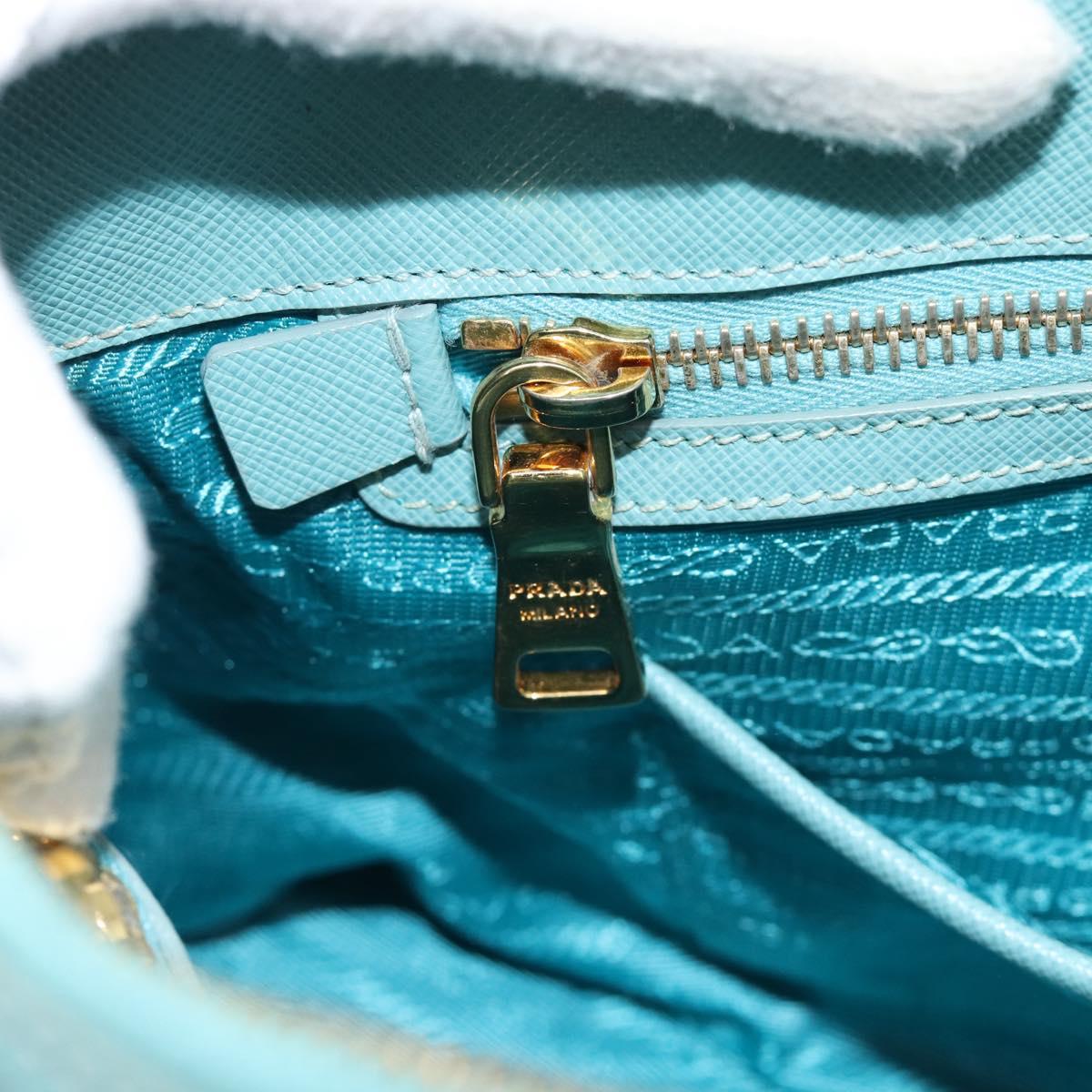 PRADA Hand Bag Safiano Leather 2way Turquoise Blue Gold Auth 187253V