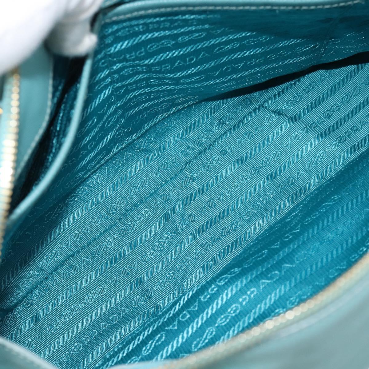 PRADA Hand Bag Safiano Leather 2way Turquoise Blue Gold Auth 187253V