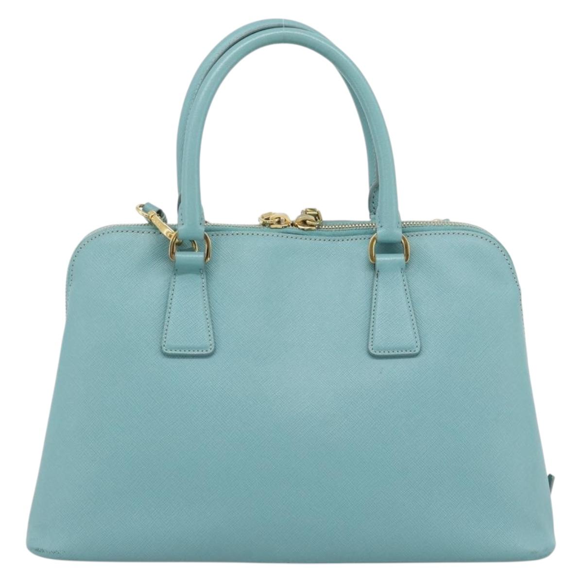 PRADA Hand Bag Safiano Leather 2way Turquoise Blue Gold Auth 187253V